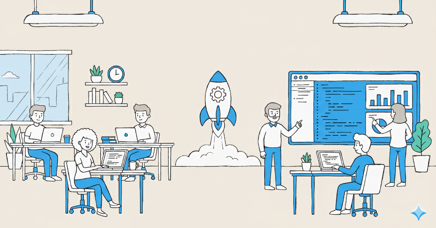 Graphic illustrating a software development team.